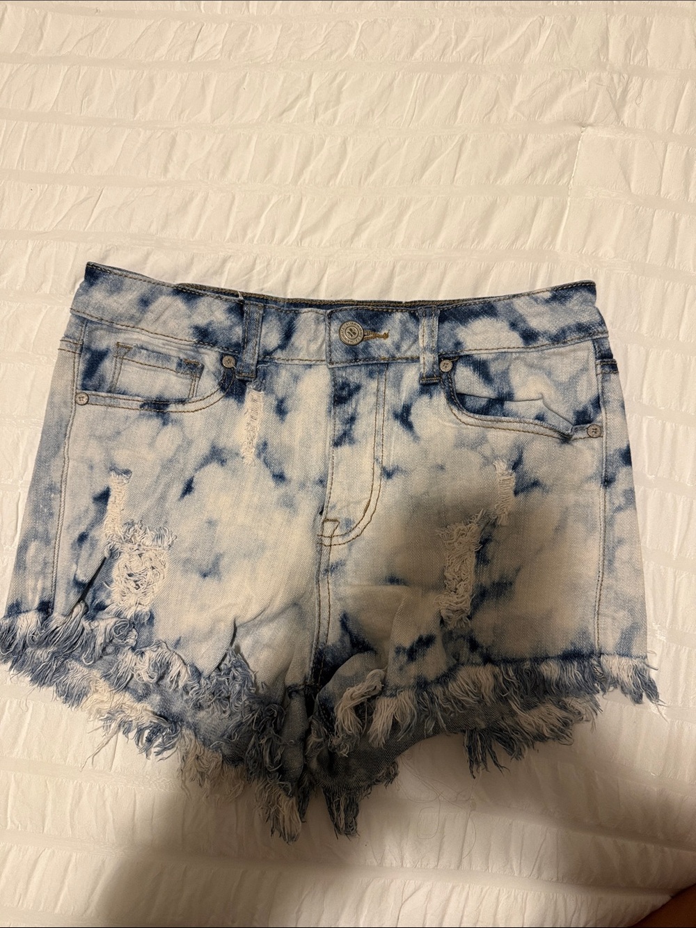 Tie-Dye Distressed Denim Shorts - Blue